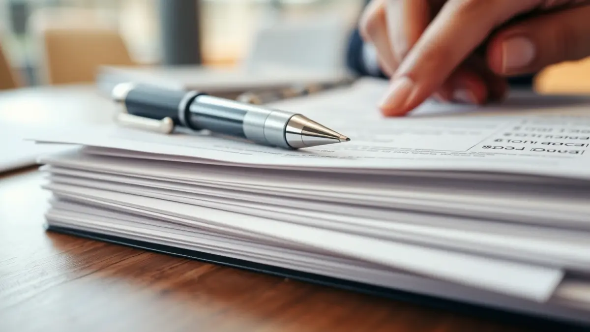 Imaxe xenérica de documentos e unha man sinalando, simbolizando unha denuncia ou inspección laboral.