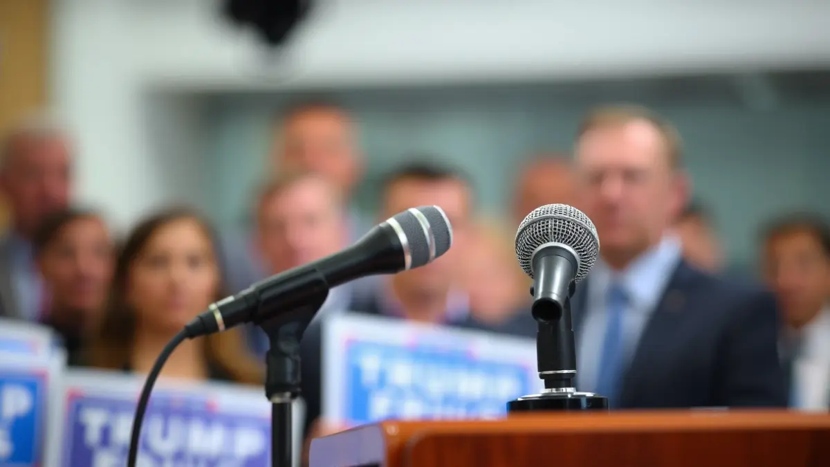 Imaxe xenérica dun micrófono nunha rolda de prensa.
