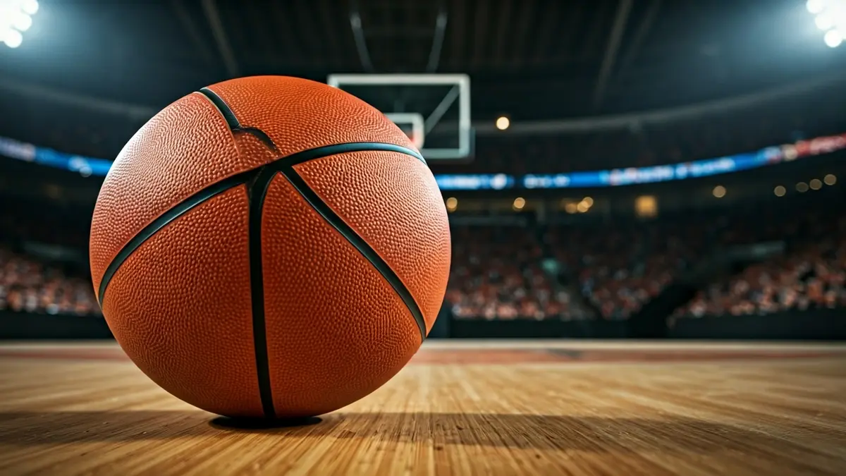 Imaxe xenérica dun balón de baloncesto nunha cancha.