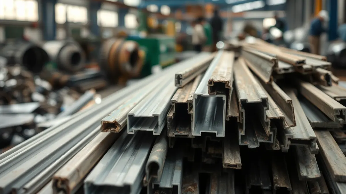 Imagen genérica de perfiles de aluminio y chatarra en una planta de reciclaje.