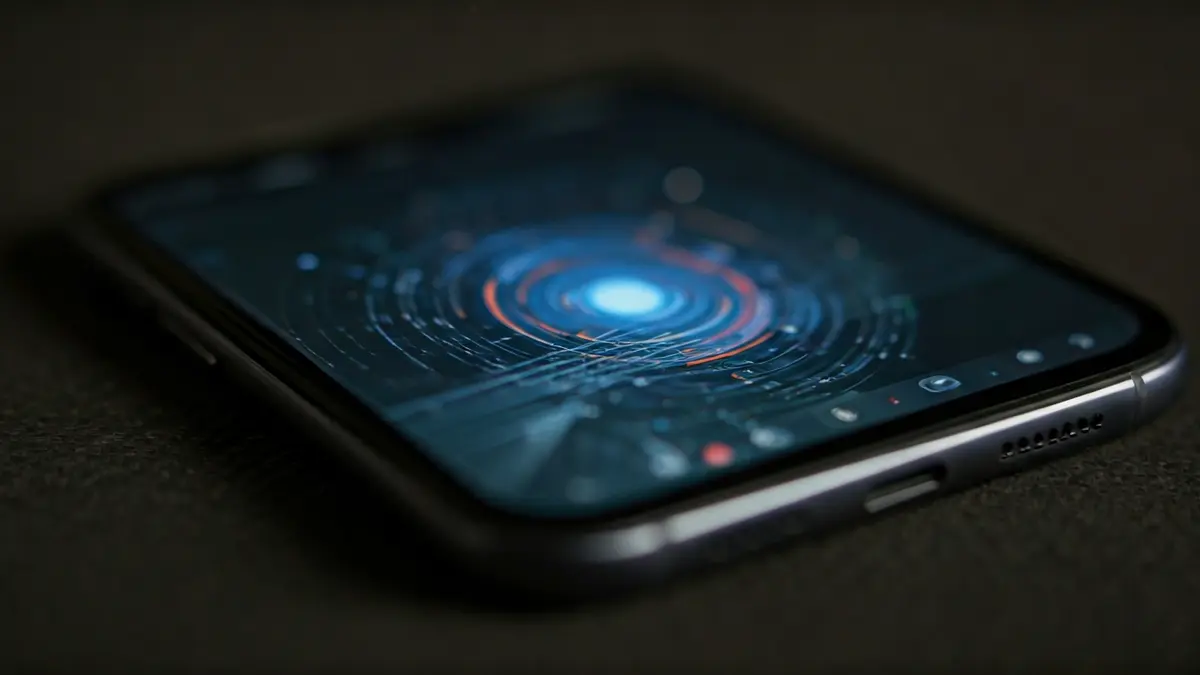 Imaxe xenérica dunha pantalla de smartphone con patrón dixital borroso.