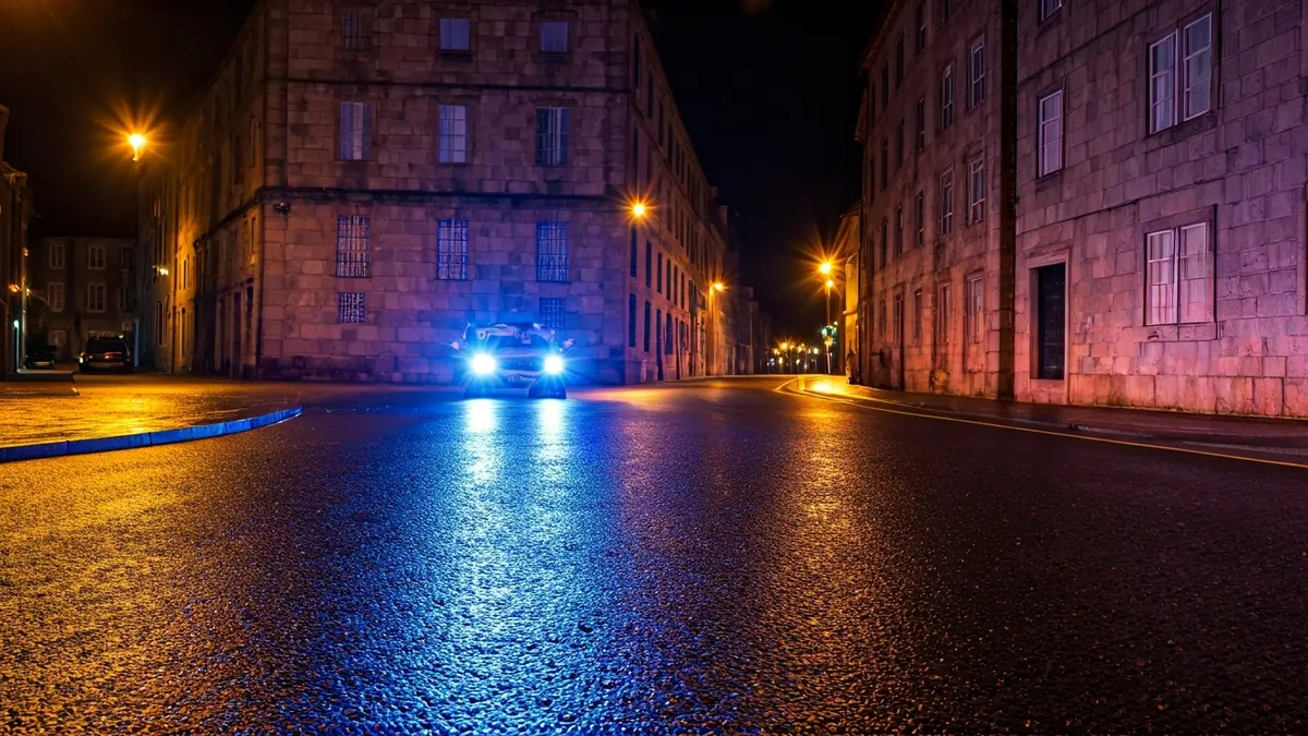 Imagen genérica de luces de emergencia reflejadas en el asfalto mojado.