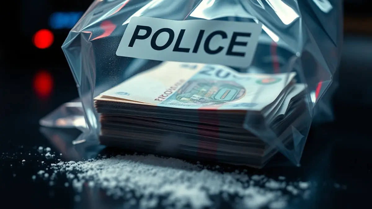 Imaxe xenérica de drogas incautadas e diñeiro en efectivo.