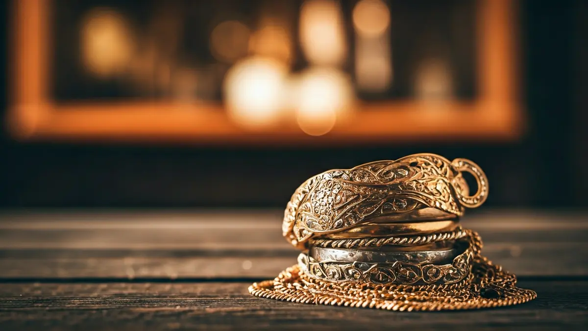 Imagen genérica de joyas antiguas sobre una superficie de madera.
