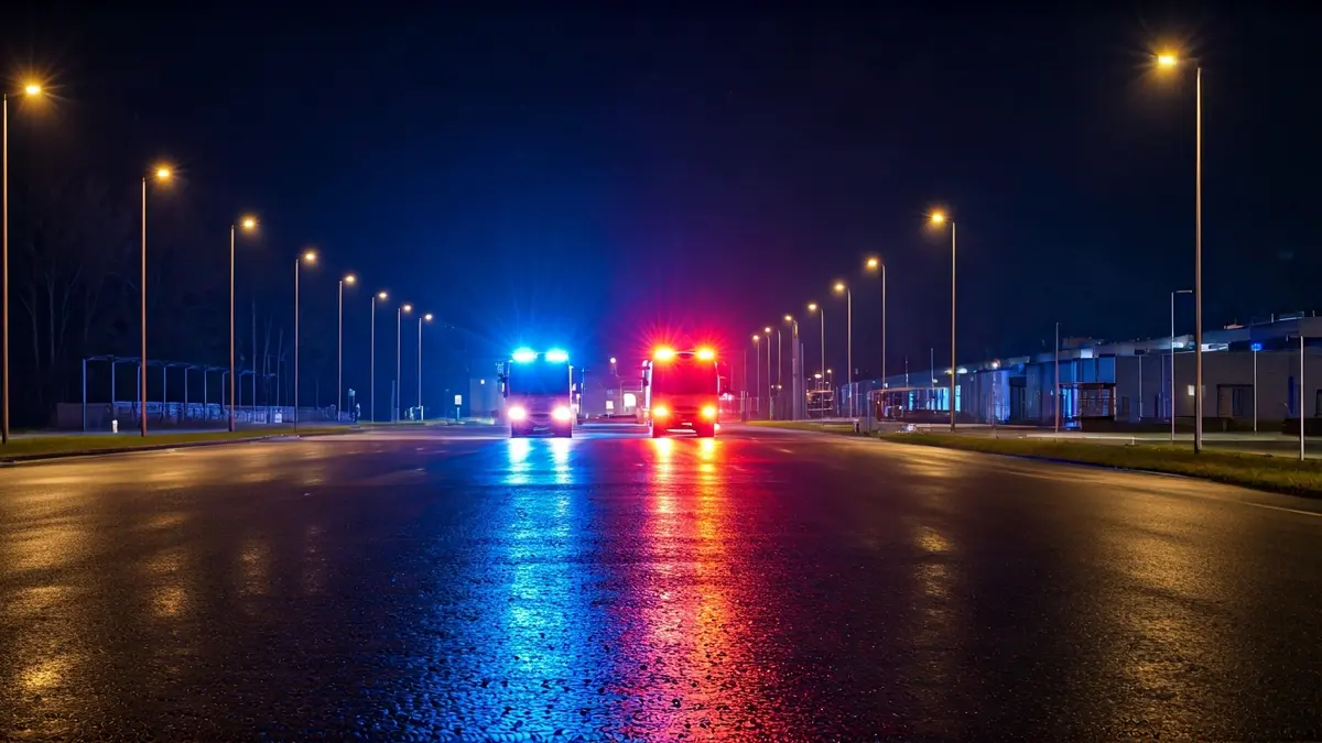 Imagen genérica de luces de emergencia reflejadas en el asfalto mojado.