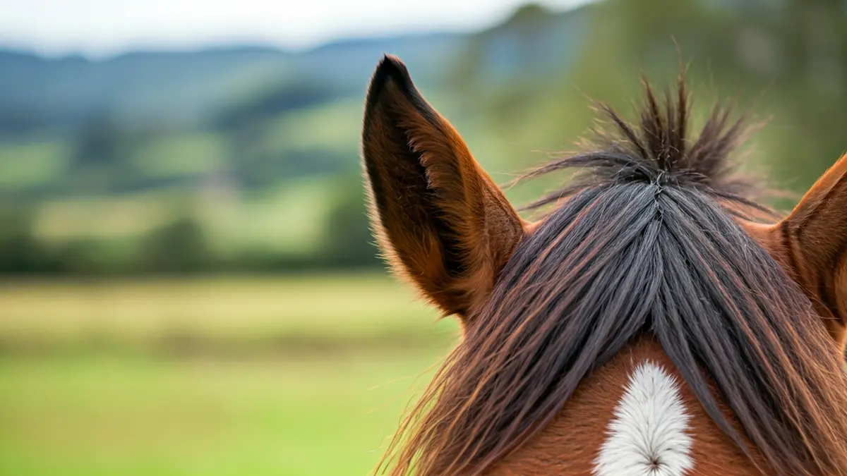 Imaxe dunha orella de cabalo cunha marca alterada, suxerindo manipulación.
