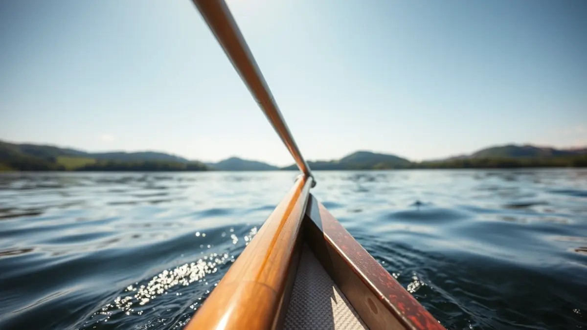 Imaxe xenérica dun remo na auga durante unha competición de bateis.