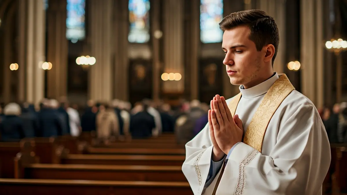 Imagen de un diácono en una iglesia, en preparación para su ordenación sacerdotal.