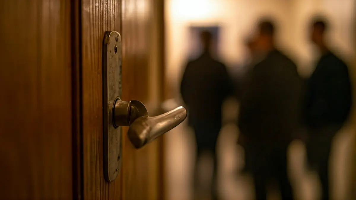 Imaxe xenérica dunha fechadura de porta forzada, mostrando danos.