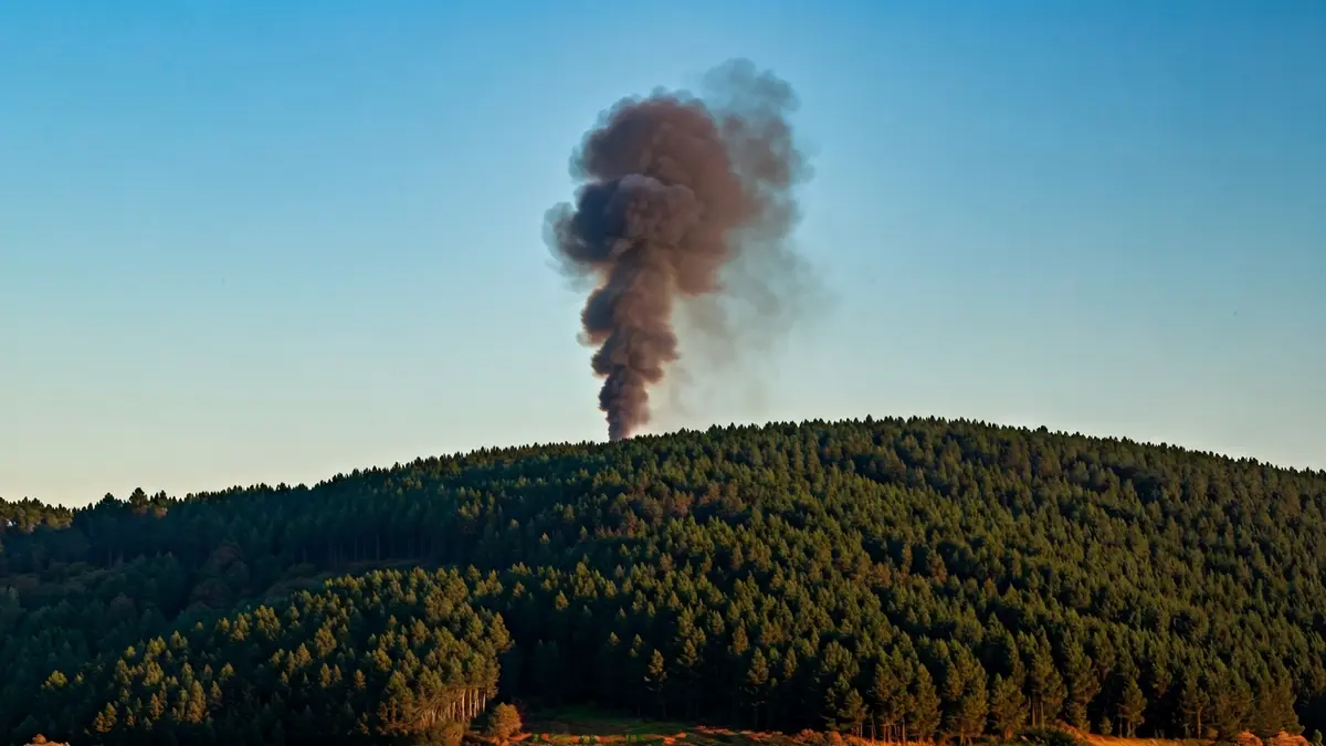 Imaxe xenérica dunha columna de fume sobre un bosque, representando un incendio forestal.