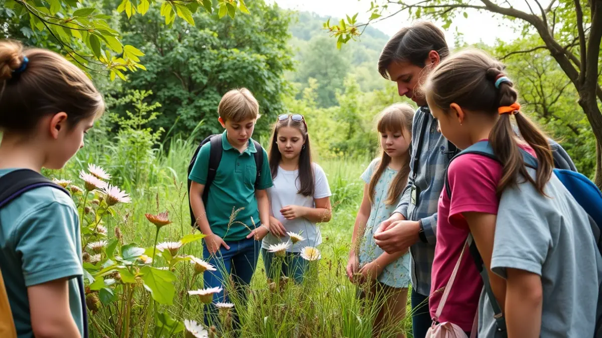 Imaxe xenérica de estudantes nun parque natural.