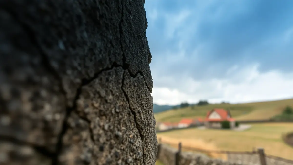Imaxe xenérica dunha fenda nun muro de pedra, simbolizando un terremoto.