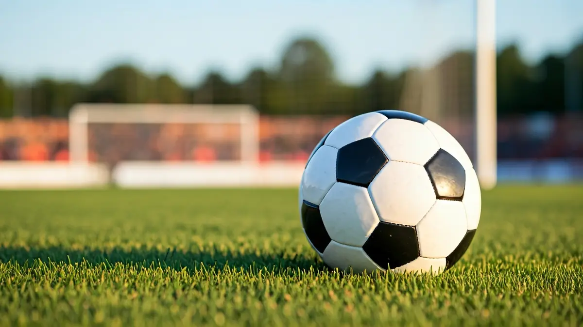Imagen genérica de un balón de fútbol sala sobre césped, con red de portería difuminada al fondo.