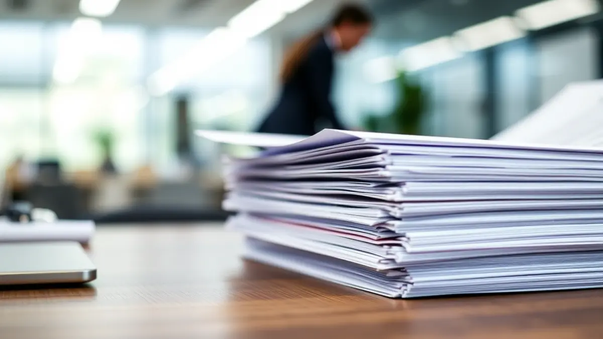 Imaxe xenérica de documentos de empresa sobre unha mesa, simbolizando un proceso de reestruturación.