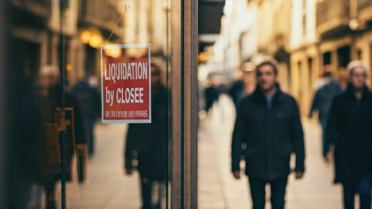Imagen de un cartel de liquidación por cierre en un escaparate de una tienda en Galicia.