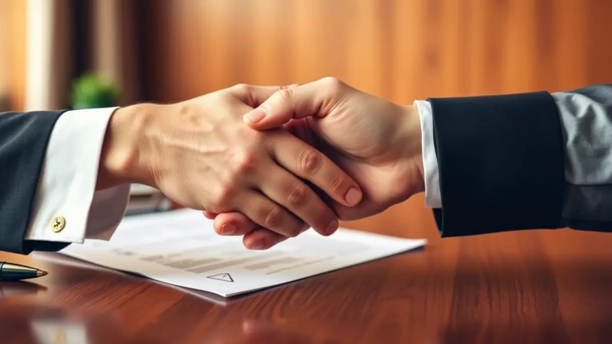 Imaxe xenérica de mans estreitándose sobre unha mesa con papeis, simbolizando un conflito ou acordo.