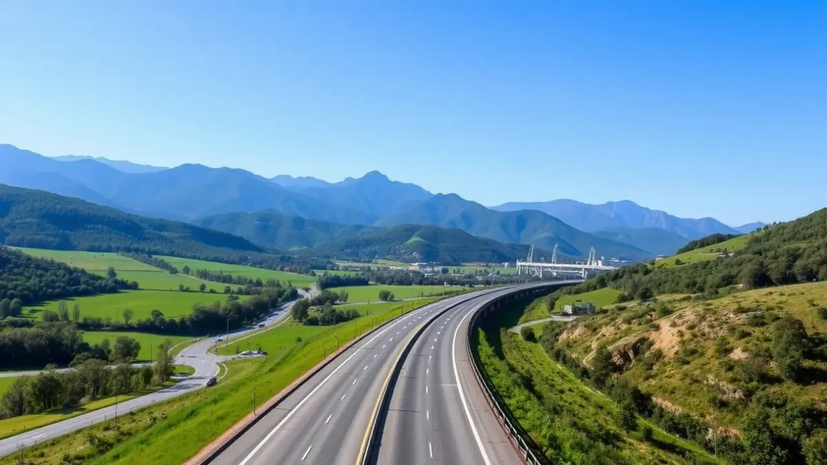 Imagen genérica de una autovía moderna atravesando un valle verde en Galicia.