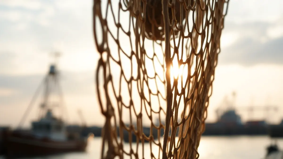 Imaxe dunha rede de pesca nun porto da Mariña.