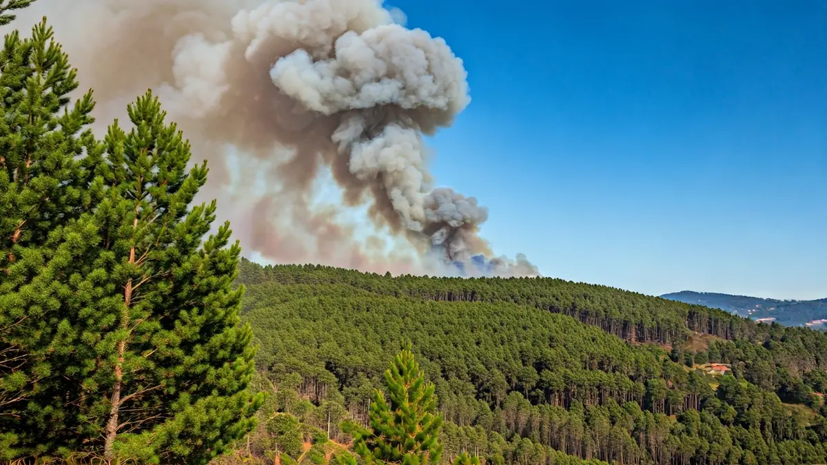 Imagen genérica de una columna de humo sobre un bosque en Galicia.