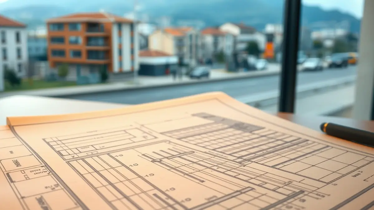 Imagen de un plano arquitectónico de una estación de autobuses, con detalles técnicos.