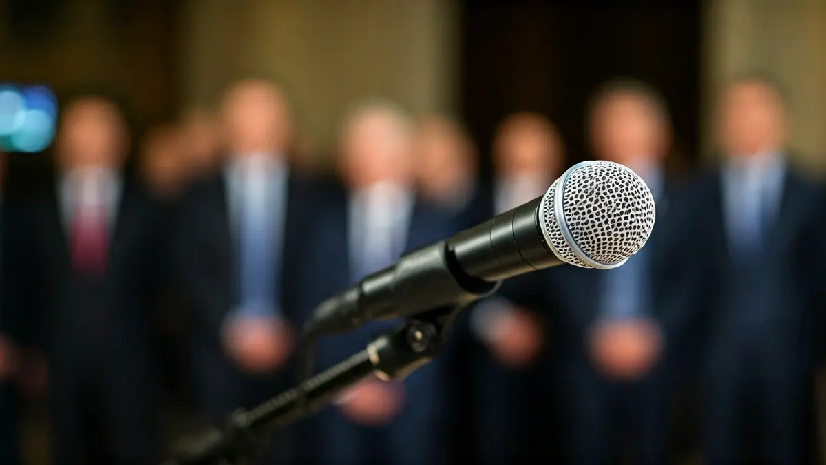 Imaxe xenérica dun micrófono nun podio, simbolizando un acto político ou unha rolda de prensa.