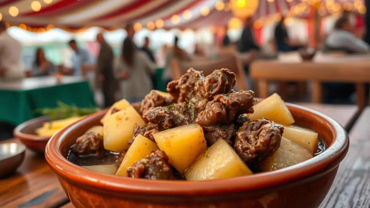 Prato de carne ao caldeiro nunha festa gastronómica.