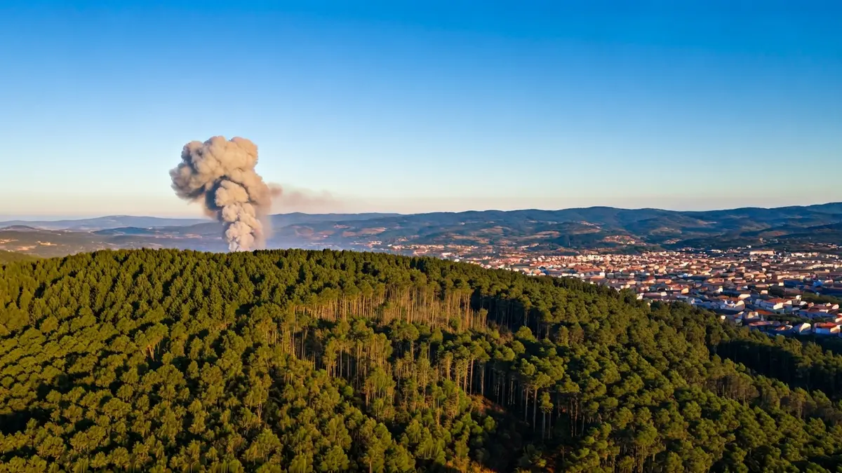 Imaxe xenérica dunha columna de fume sobre un monte galego.