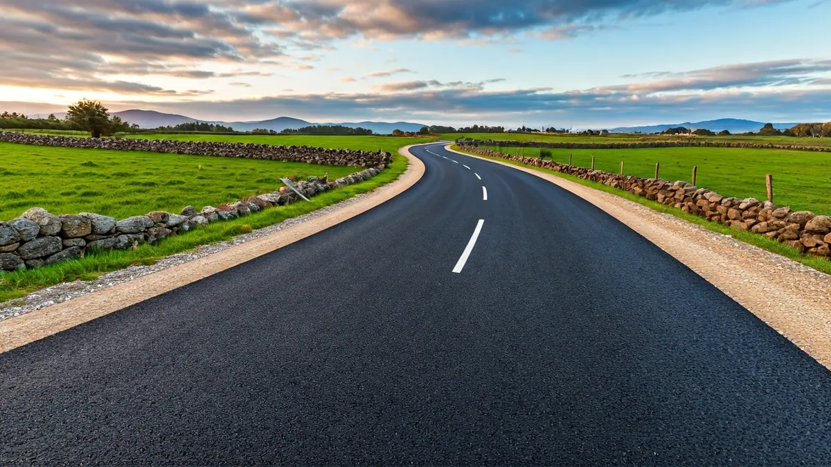 Imagen de una carretera recién asfaltada en la comarca de Pontevedra.