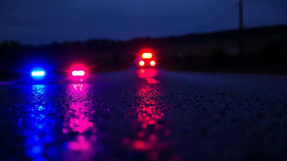 Imagen genérica de luces de emergencia reflejadas en el asfalto mojado.