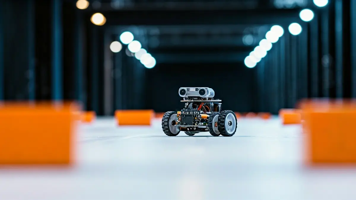 Imaxe xenérica dun robot seguindo unha liña nunha superficie branca.