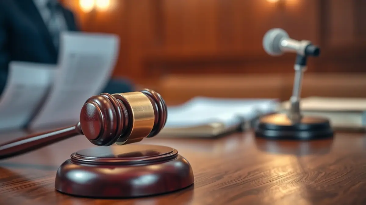 Imaxe xenérica dun mazo sobre unha mesa de madeira, simbolizando un debate xurídico.
