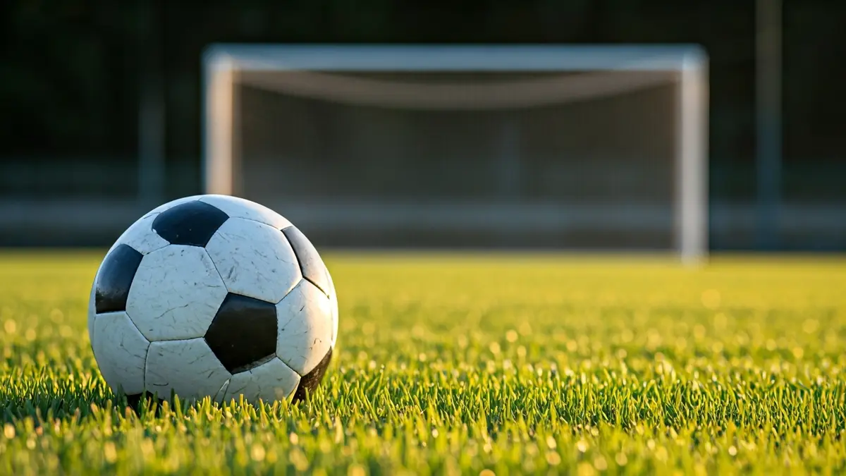 Imaxe xenérica dun balón de fútbol sobre herba nun campo deportivo.