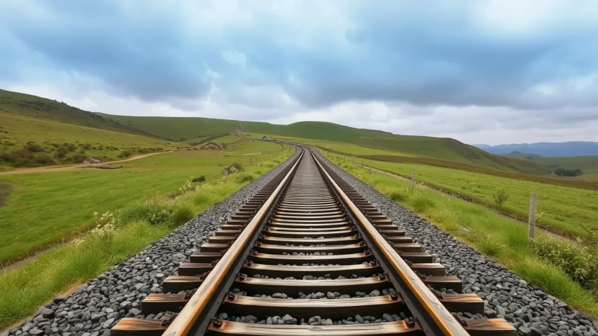 Imaxe xenérica dunha vía de tren antiga e illada nunha paisaxe galega.