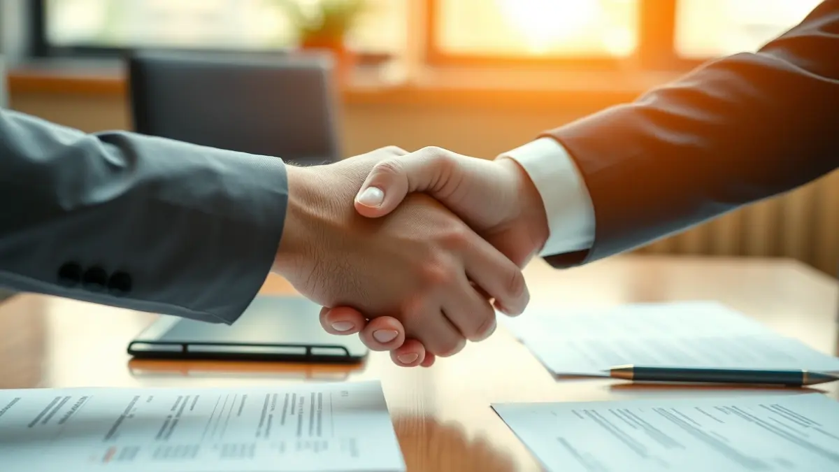 Imaxe xenérica de mans estreitándose nunha mesa, simbolizando un acordo ou cooperación.