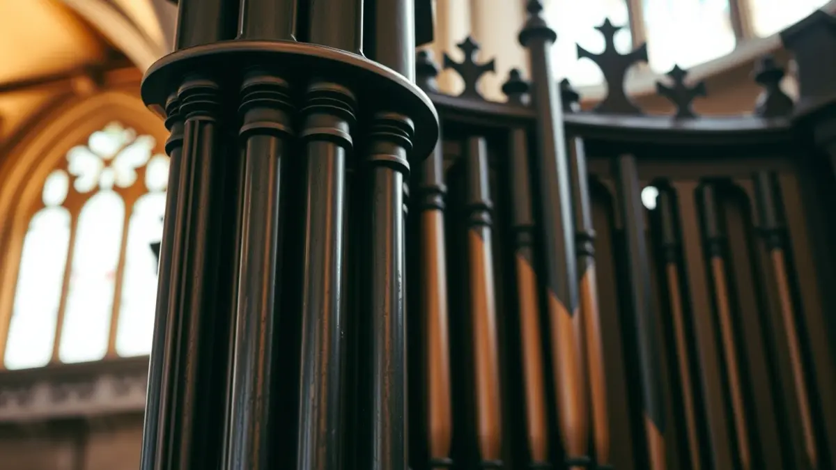 Imagen genérica de tubos de órgano antiguos en una iglesia.