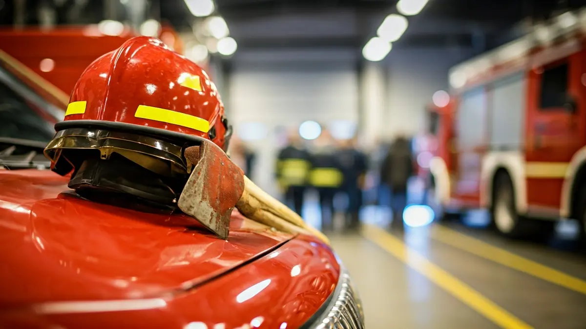 Imaxe xenérica de equipamento de bombeiro nun parque de emerxencias.