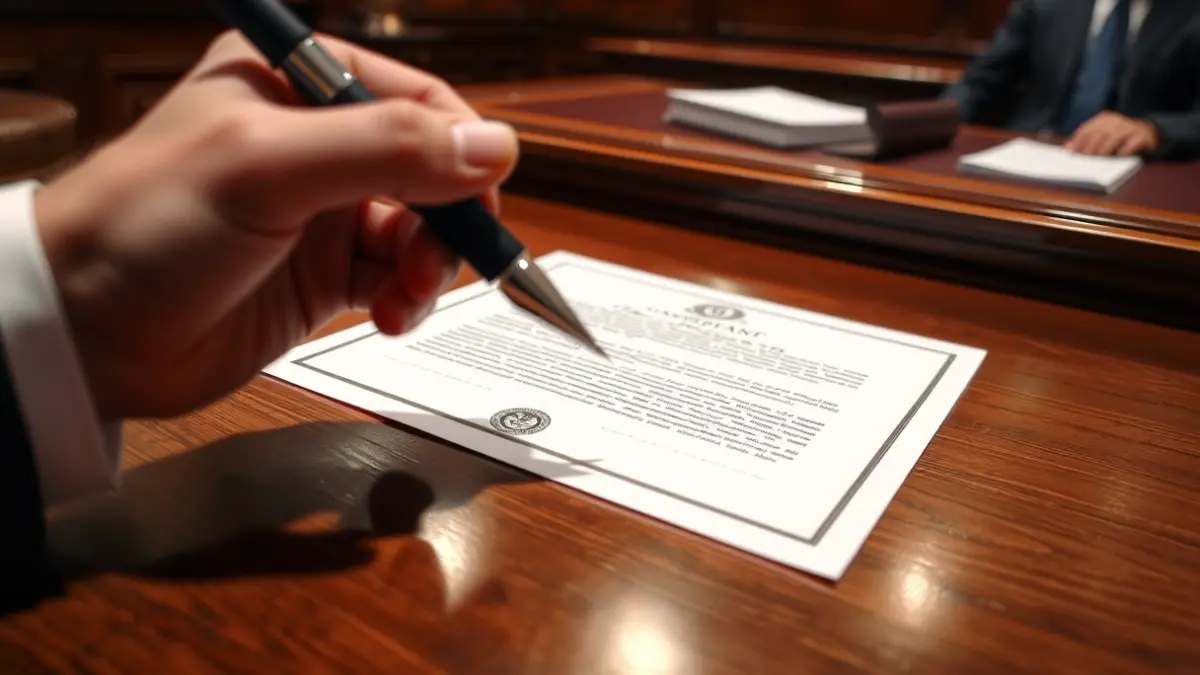 Imaxe xenérica dun documento oficial sobre unha mesa de oficina.