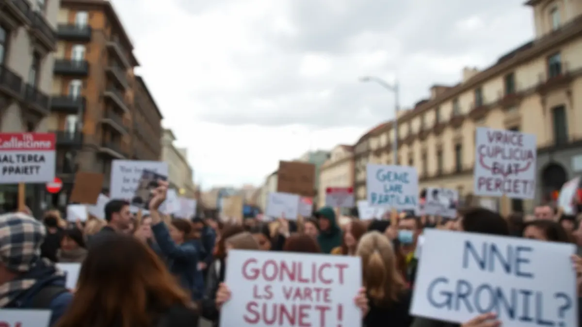 Imaxe xenérica dunha manifestación ou protesta na rúa.