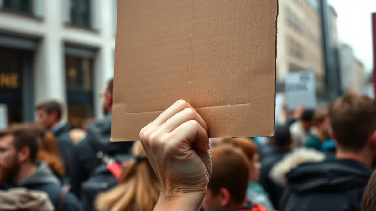 Imagen genérica de una mano sosteniendo un cartel de protesta durante una manifestación.