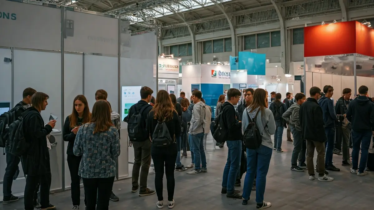 Imaxe xenérica dunha feira de orientación formativa e laboral con moita xente.
