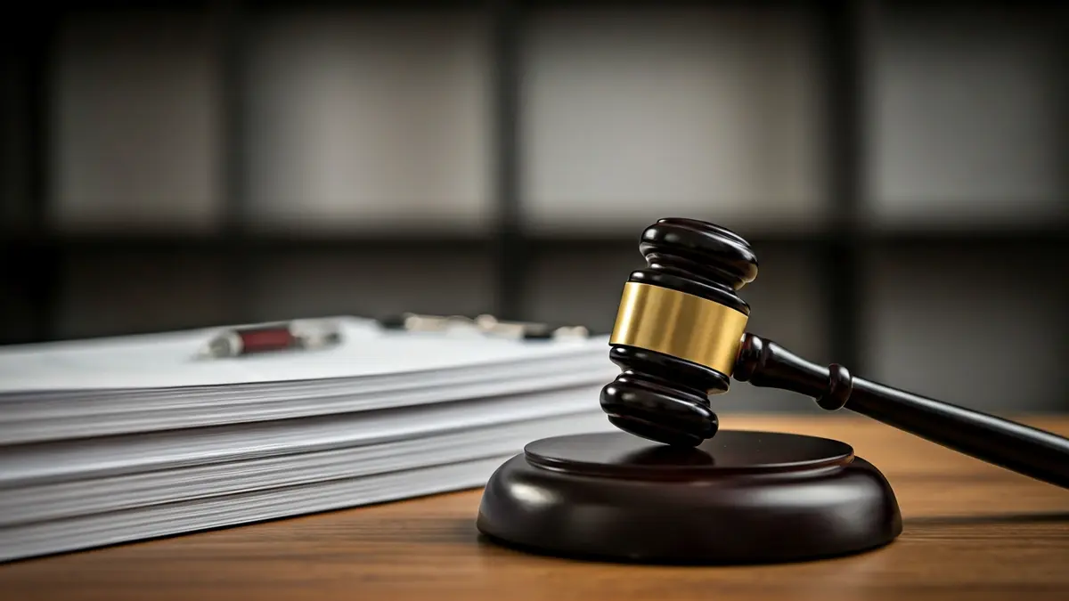 Imagen genérica de un mazo sobre una mesa con documentos legales, simbolizando la justicia.