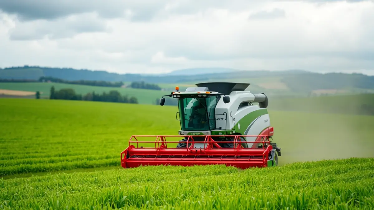 Imaxe dunha exhibición de maquinaria agrícola moderna nun campo de Galicia.