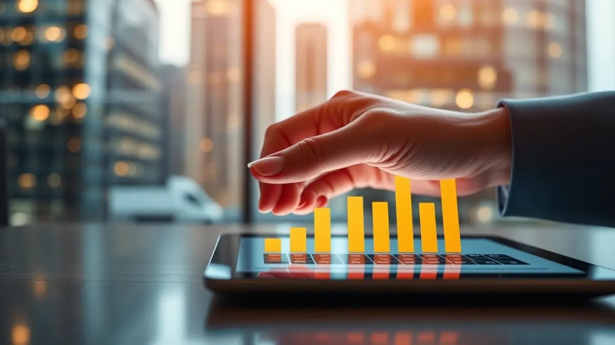 Imaxe xenérica de gráficos económicos nunha tableta, simbolizando produtividade e crecemento empresarial.