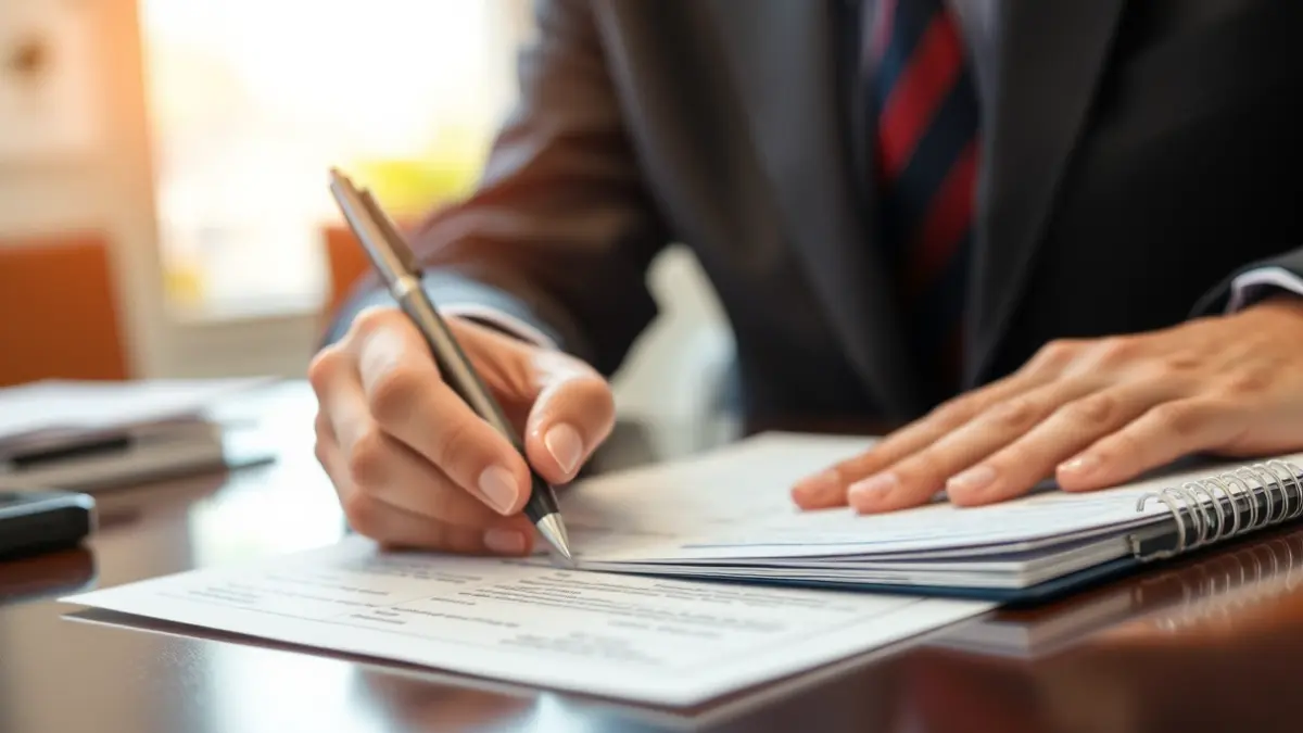 Imaxe xenérica de mans cubrindo formularios nunha oficina pública.
