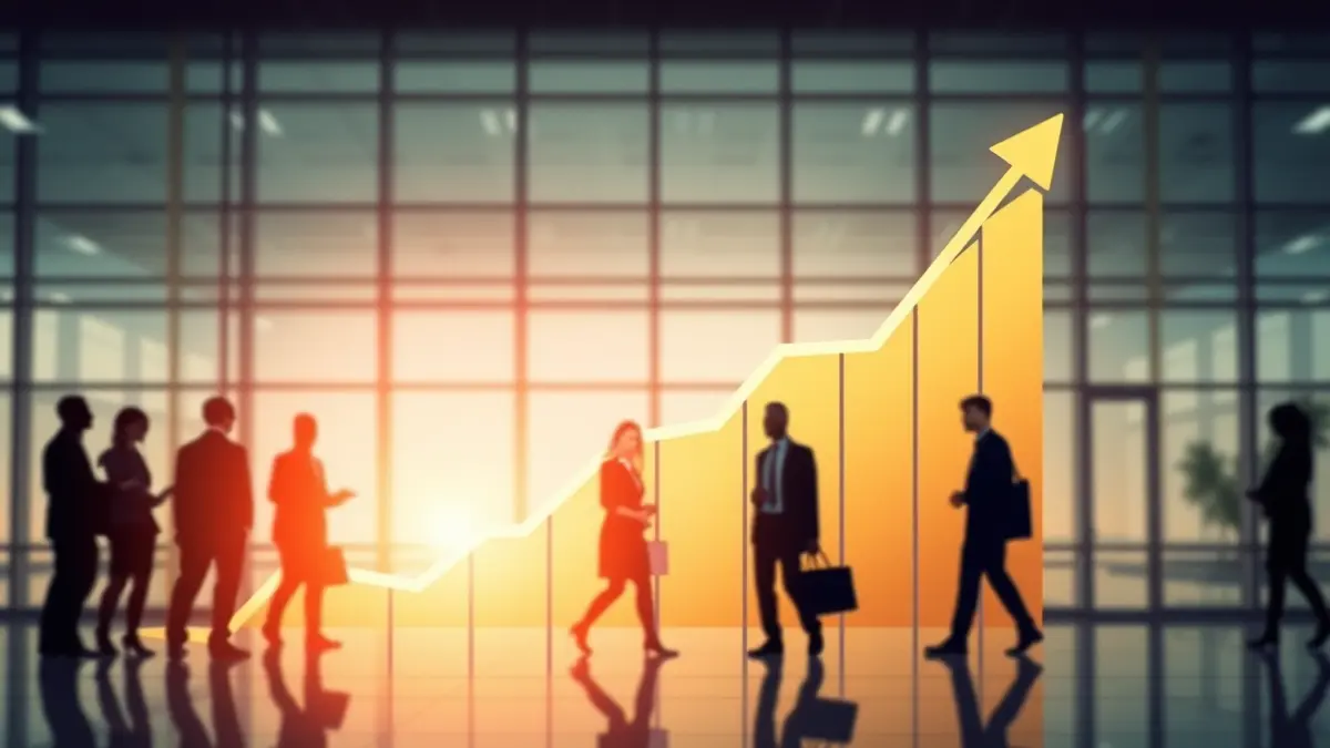 Imaxe xenérica de gráficos ascendentes e siluetas de persoas, representando o crecemento do emprego.