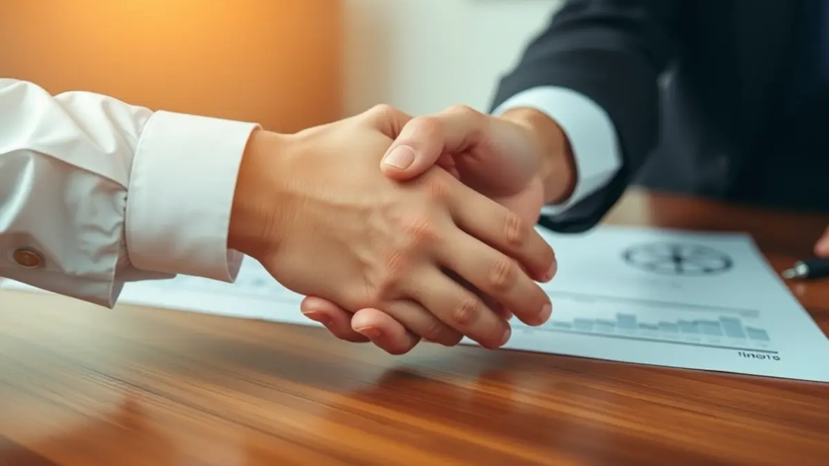 Imagen genérica de dos manos estrechándose sobre una mesa, simbolizando un acuerdo empresarial.