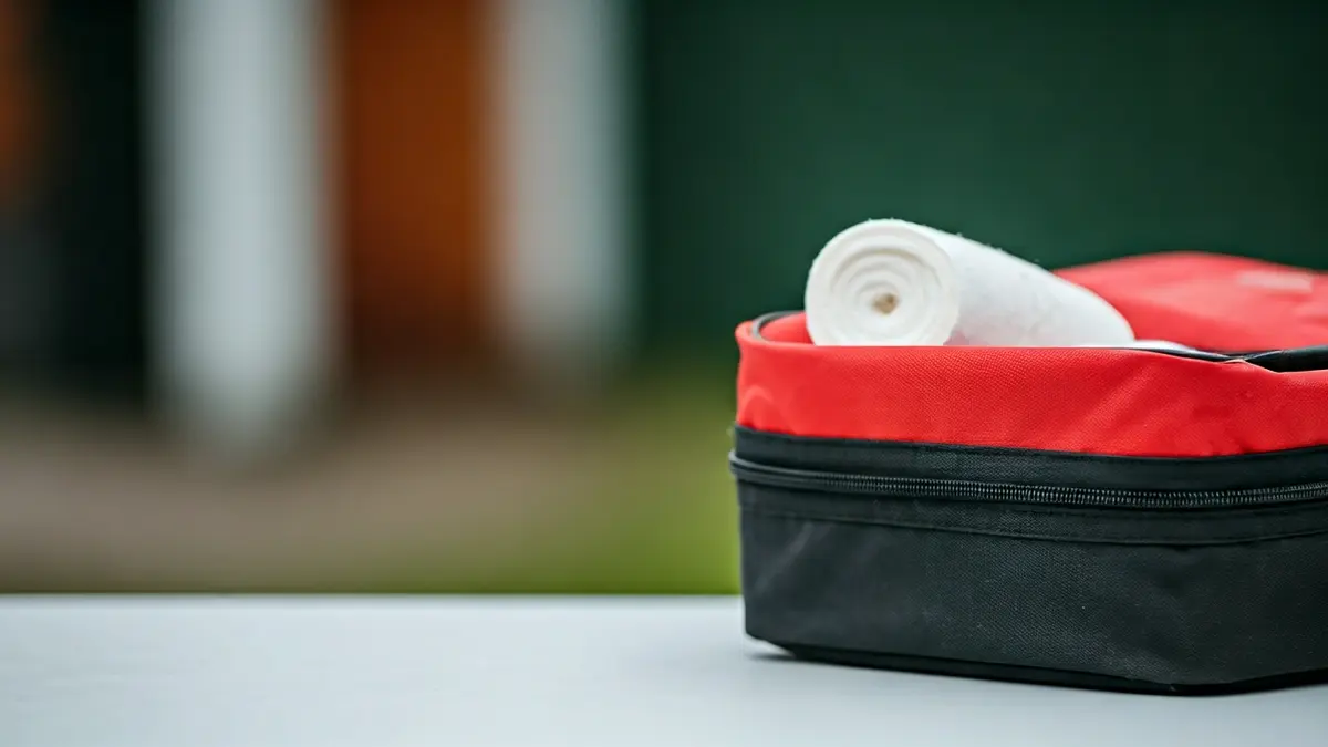 Imaxe xenérica dun botiquín de primeiros auxilios con material médico.