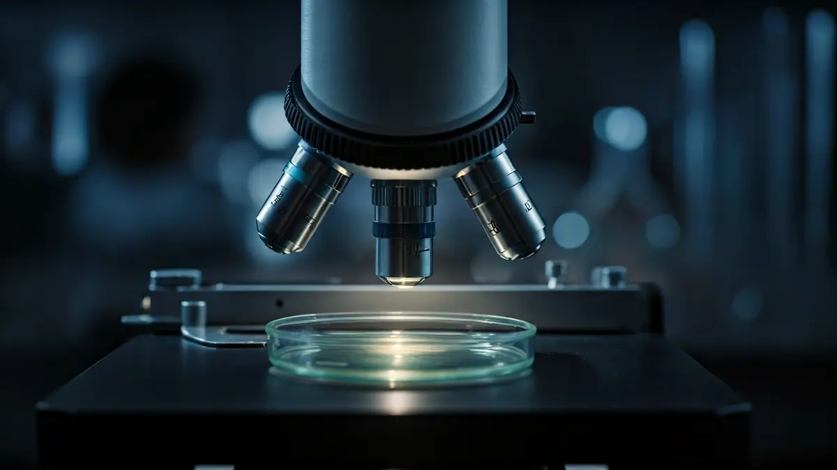 Imaxe xenérica dun microscopio nun laboratorio, simbolizando a investigación científica.