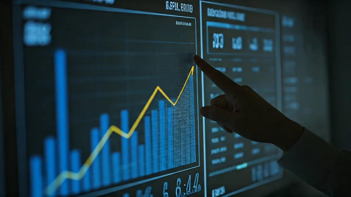 Imaxe xenérica dunha pantalla dixital con gráficos económicos en ascenso, representando a inflación.