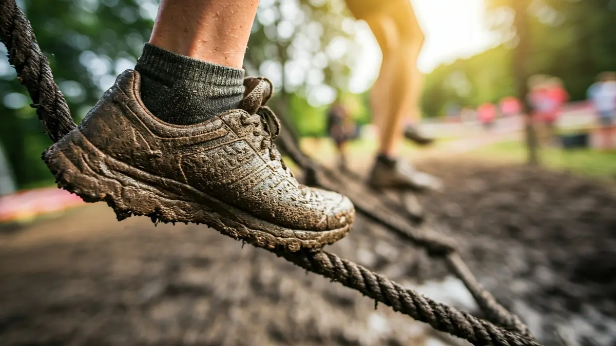 Imagen genérica de una carrera de obstáculos, con énfasis en la dificultad y el esfuerzo físico.